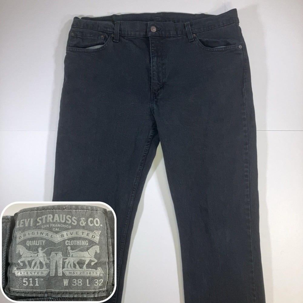 Levis 511 Jeans Mens Size 38x32 Black Slim Fit Straight Leg Denim Pants